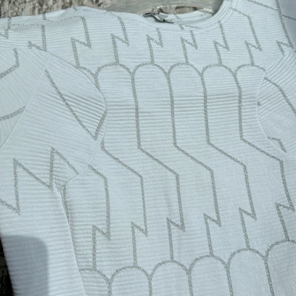 KENZO Paris Dress, Size M, White & Silver Cotton Ribbed Abstract Glitter Dress - Picture 12 of 13